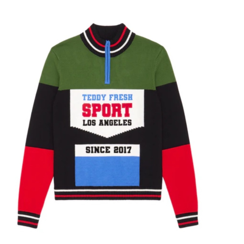 Teddy Fresh Green and Red Quarter Zip Sweater